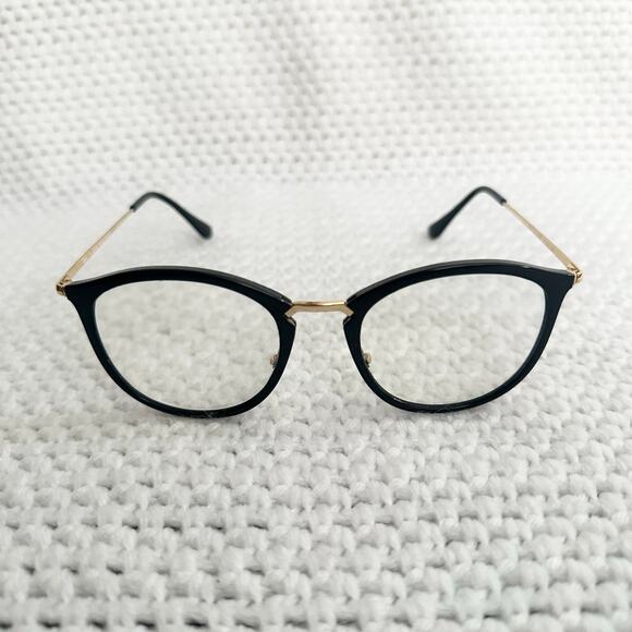 Ray Ban Polished Black Gold Round Frames RB7140 Blue Light Lenses Frame Only - Picture 3 of 10